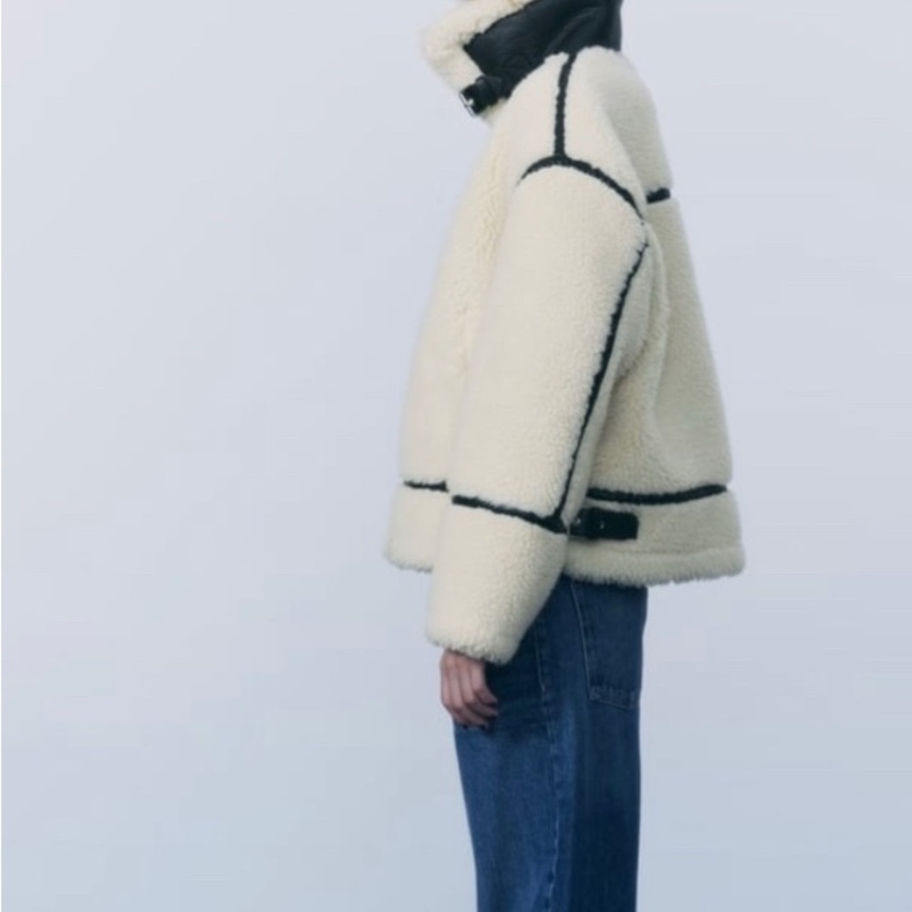 NWT ZARA SHEARLING BIKER JACKET SIZE SMALL - Picture 11 of 12